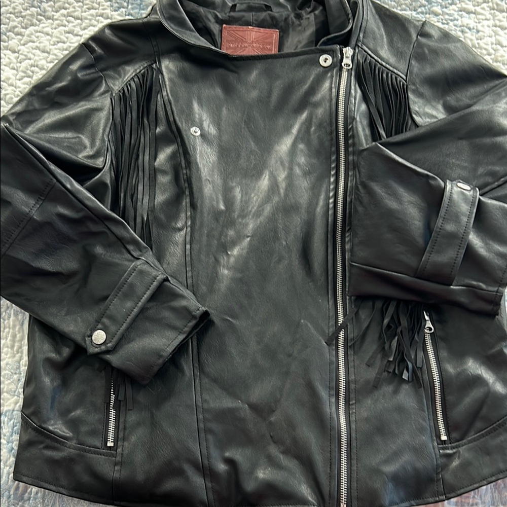 Black Leather Jacket with Fringe
